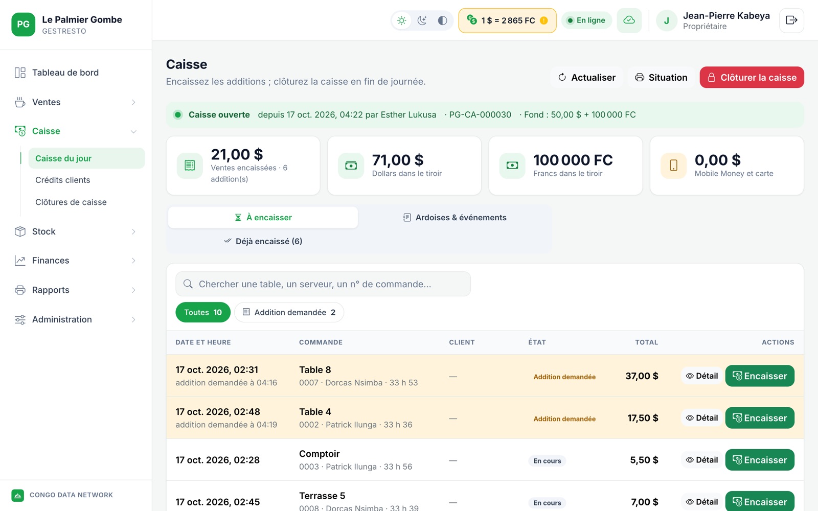 GestResto – Caisse et encaissements